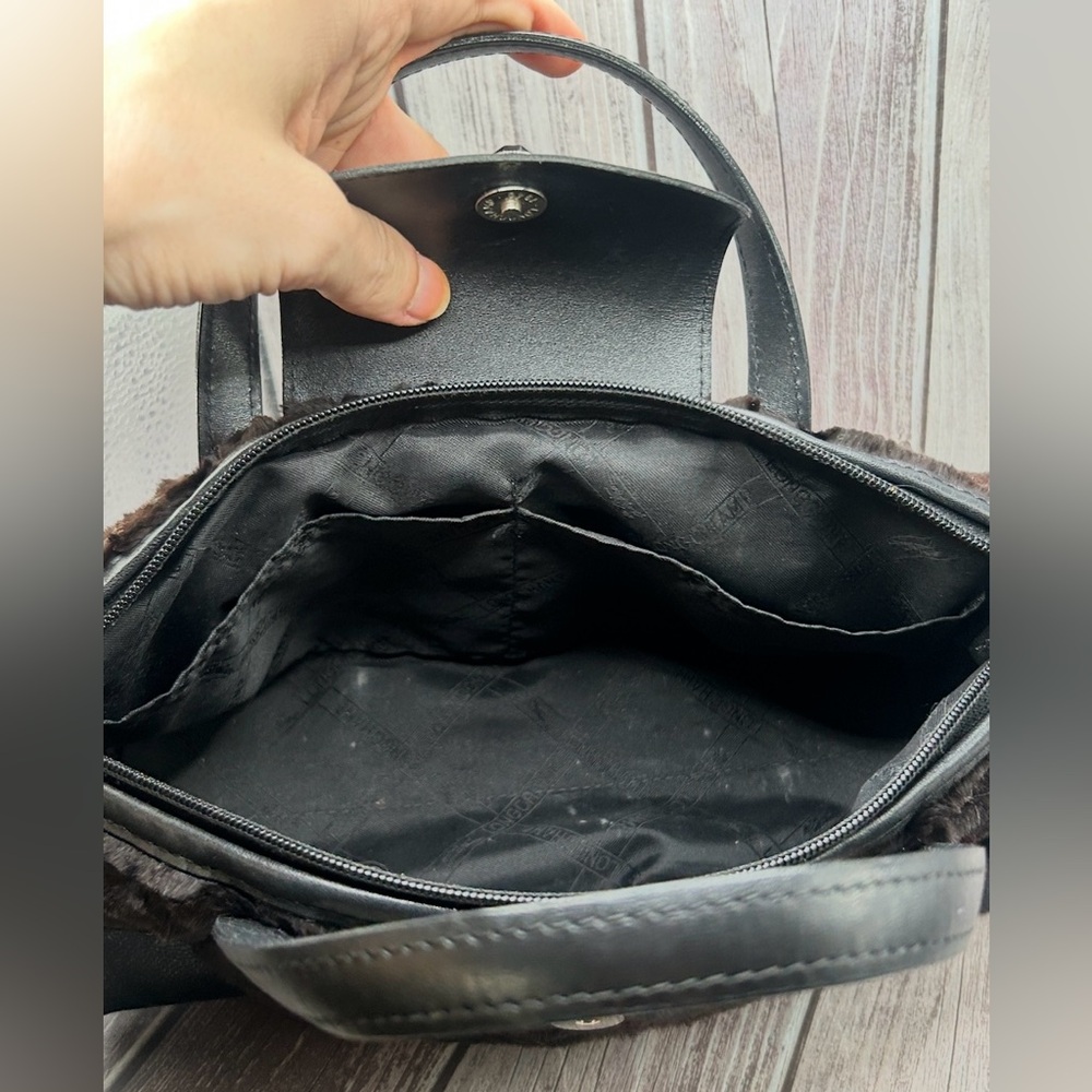 LONGCHAMP Fur & Leather Mini Handbag Brown Black RARE - Picture 13 of 16